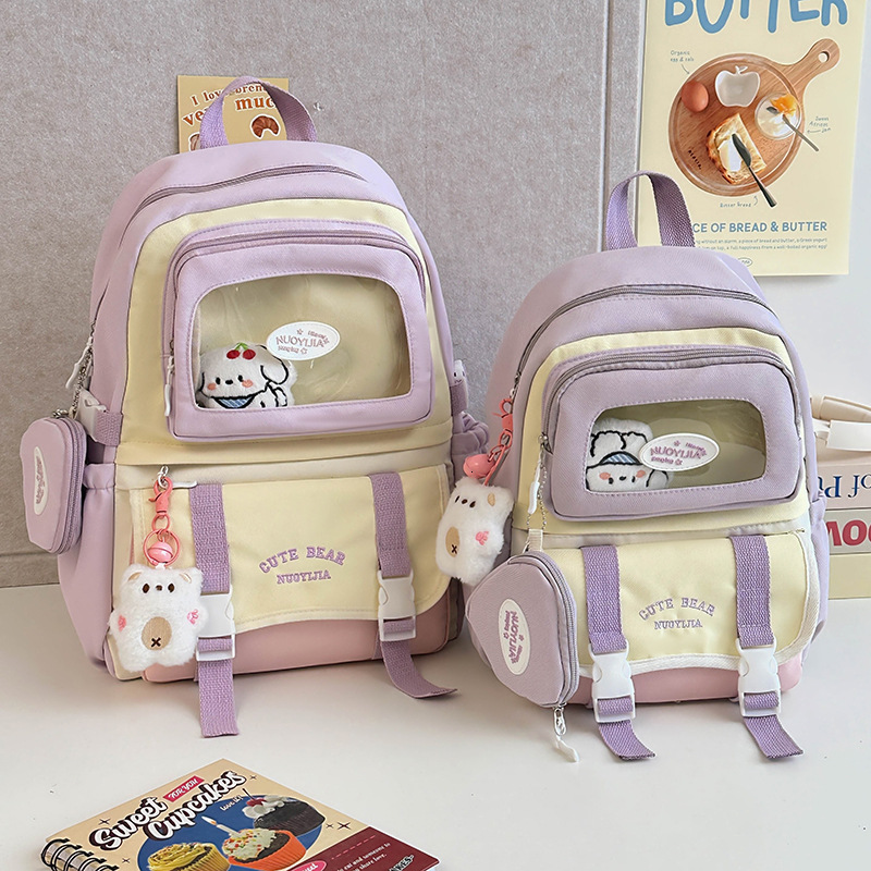 Summer New Pain Bag Large Capacity Female Middle School Student Backpack Multi functional Transparent Backpack Cute Color Block Student Backpack