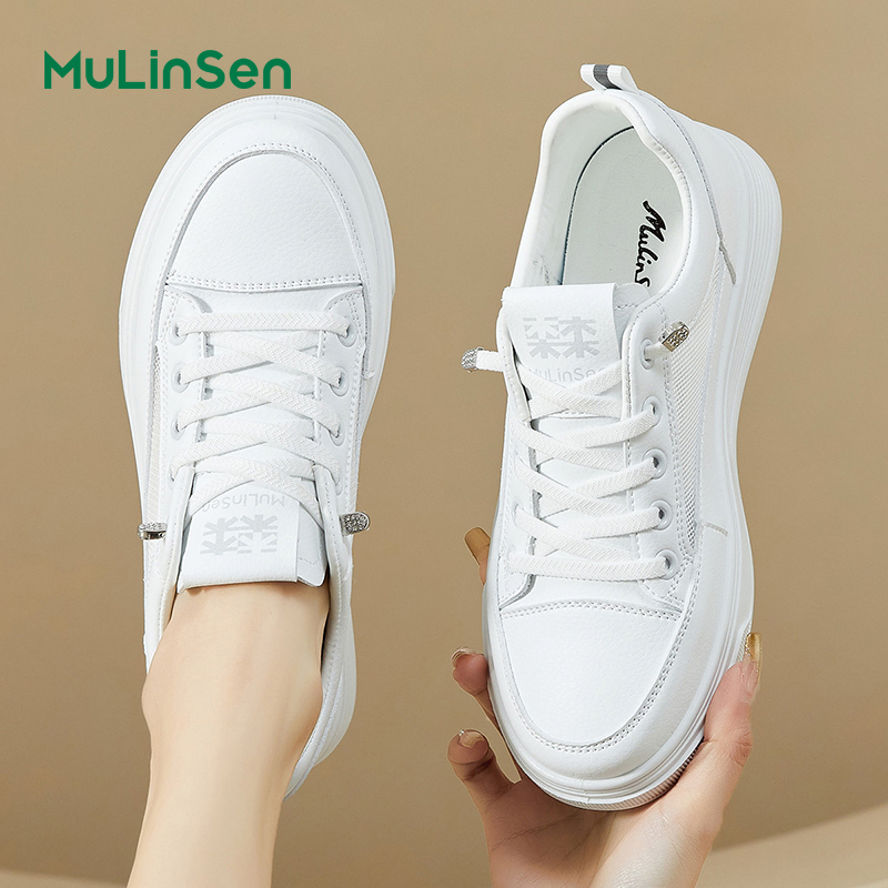 Mulinsen women's shoes summer mesh breathable white shoes thick-soled thin versatile sneakers one-step casual sports shoes
