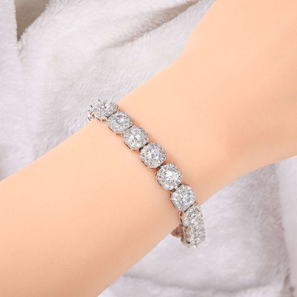 Reverse Love Chi Cheng Same Style 10mm High-end Design Hip-hop Copper Inlaid Zircon Sugar Cube Trendy Bracelet