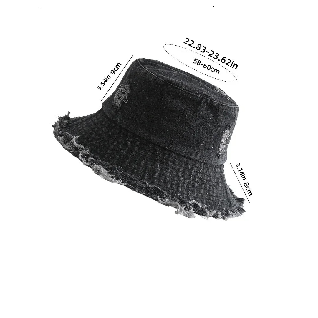 Fashion Sunscreen Hat Solid Color Fur Denim Fisherman Hat Denim Style Men Women Bucket Hat Fringed Edge Summer Vintage Bob Hat 250724