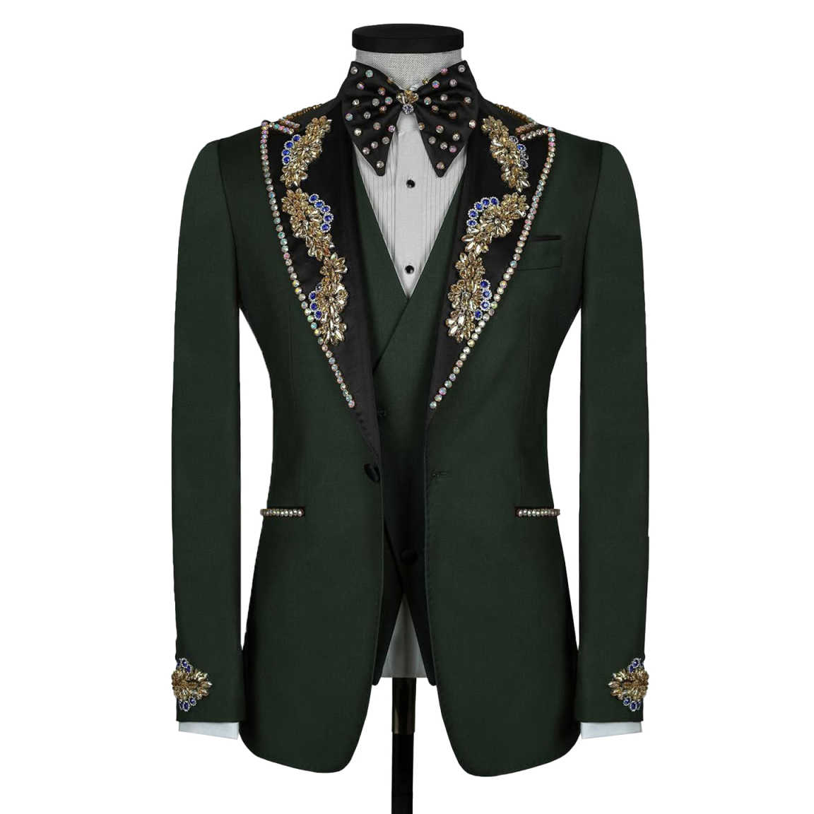 Luxurious Men Suits 2 Piecs Blazers Pants Single Breasted Beads Diamond For Wedding Groom Tuxedos Customized