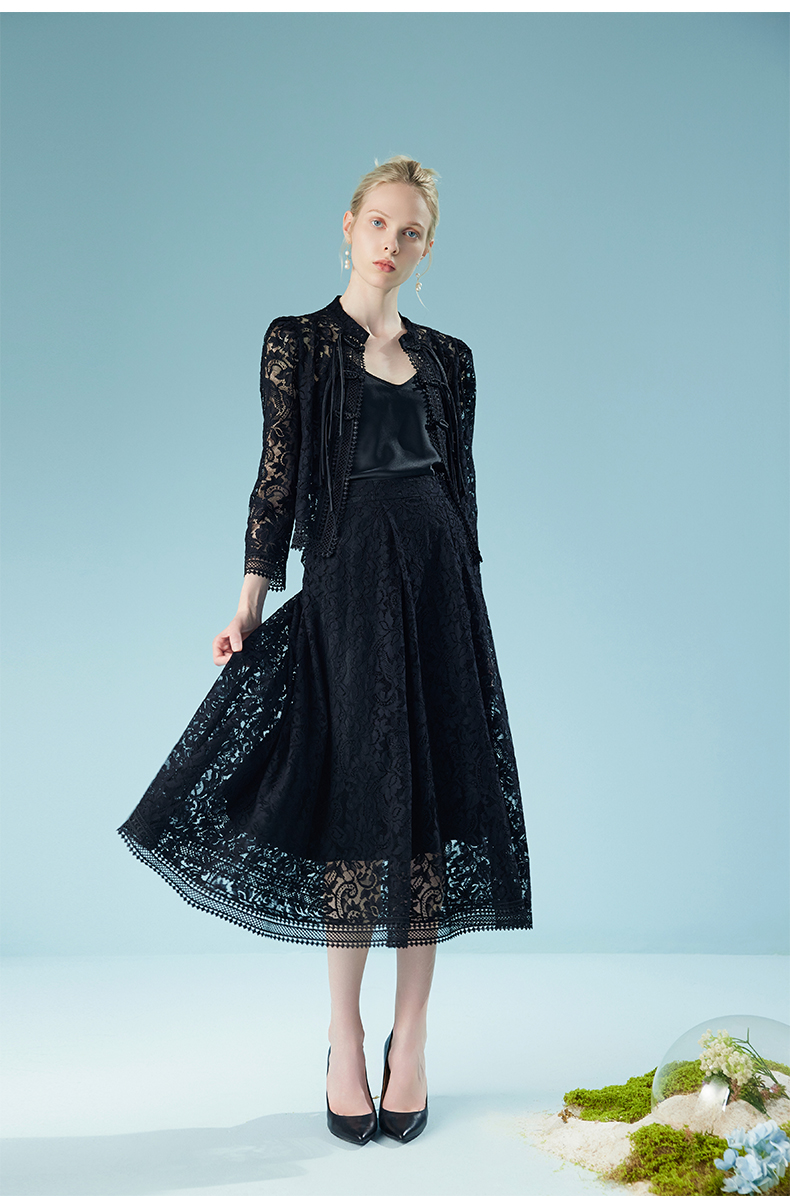 Black Lace Jackets for Women's Stand Collar 3/4 Sleeve Lightweight Gothic Sheer Jackets With Buttons 6112244