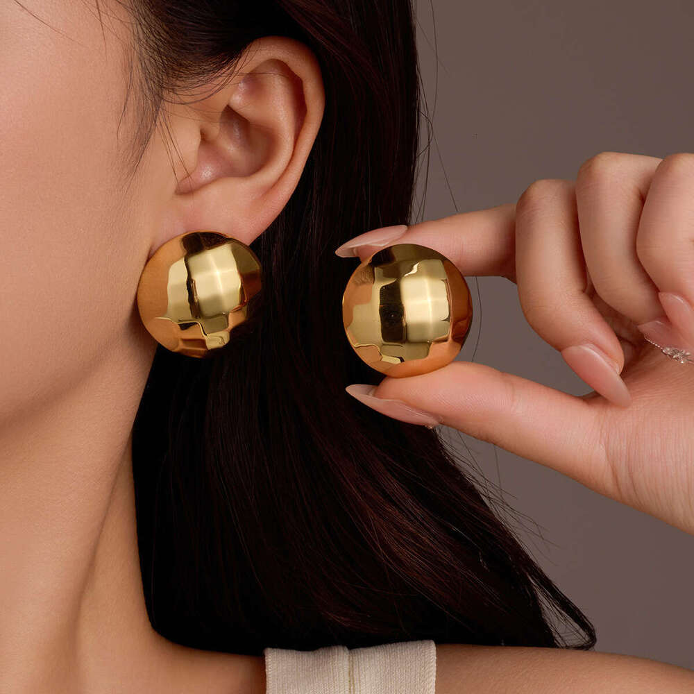 Style New Half Round Square Pattern High-end Stainless Steel Earrings for Women