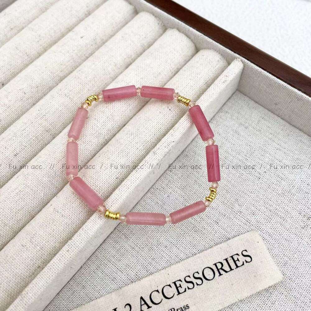 New Chinese Style Pink Natural Stone Bracelet for Women, High-End Exquisite Fashionable Layered Bracelet, Light Versatile Jewelry 38a