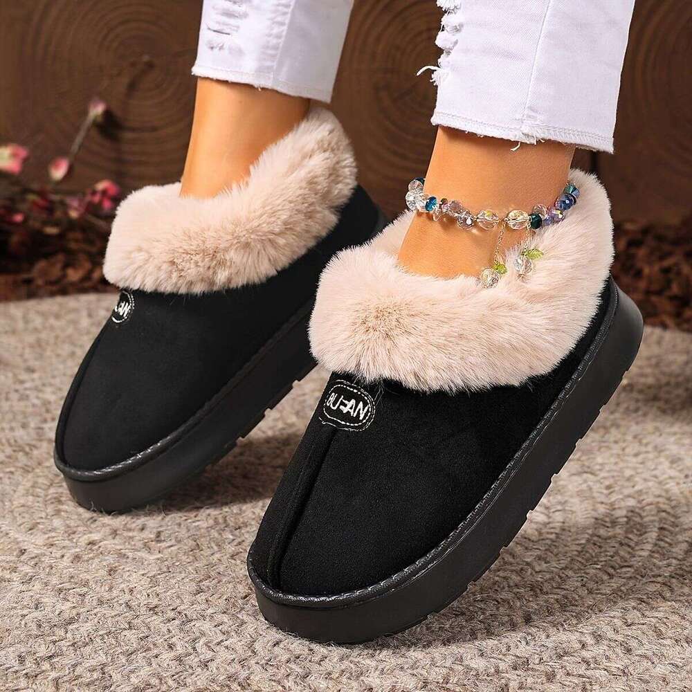 New Cotton Slippers Warm Thickened Couple Style Simple Autumn Winter Indoor Half-Wrapped Heel Home