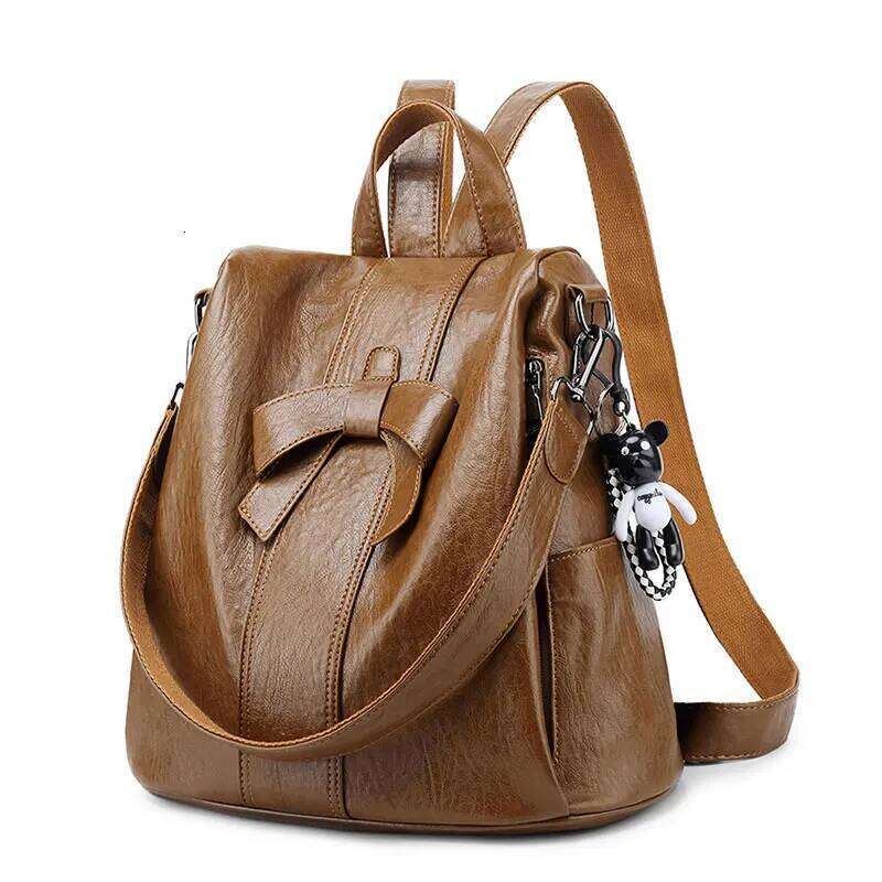 Anti-Theft Women's Backpack Fashion Bow Leather Women Vintage Large Capacity Girl's School Bag Female Travel Backpacks