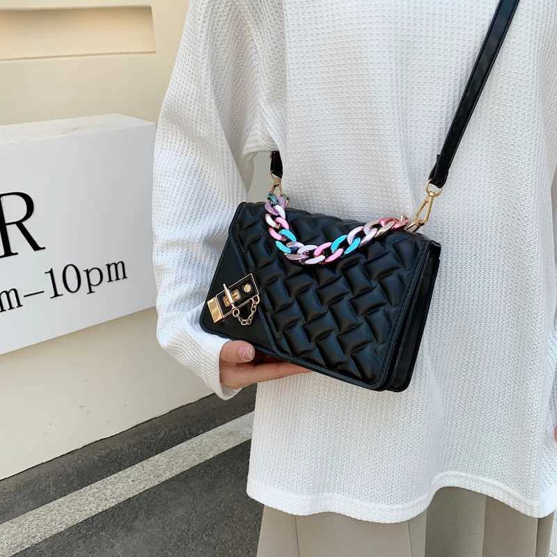 New Flap Crossbody Bags Small Square Wen Shoulder Bag Plaid Pu Leather Designer Handbags Chain Lady Wens Bag Y250730