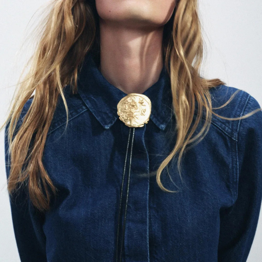 Vintage Irregular Metal Rose Round Label Adjustable Rope Chain Western Cowboy Style Necklace Women Personalized Jewelry 250729