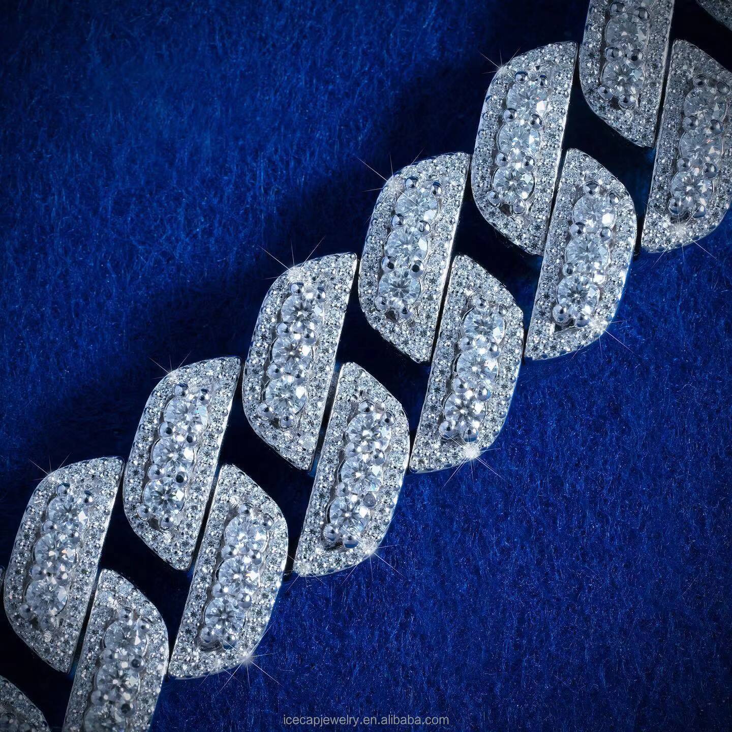 14mm Moissanite Chain Hip Hop Miami Cuban Link Chain Bracelet Iced Out Moissanite Diamond Bracelet 925 Sterling Silver Bracelet