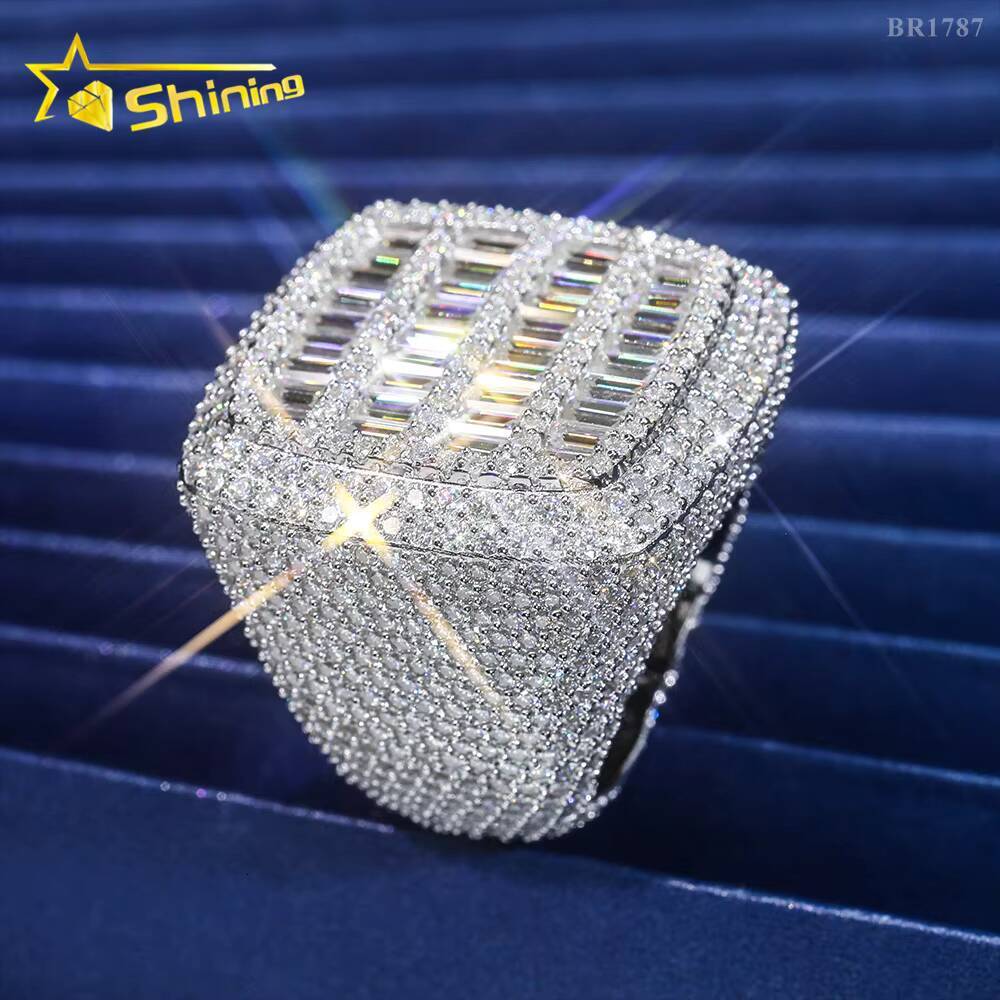 Pass Diamond Tester 925 Silver White Gold Plated VVS Diamond Hip Hop Iced Out Jewelry Diamond Moissanite Men Ring