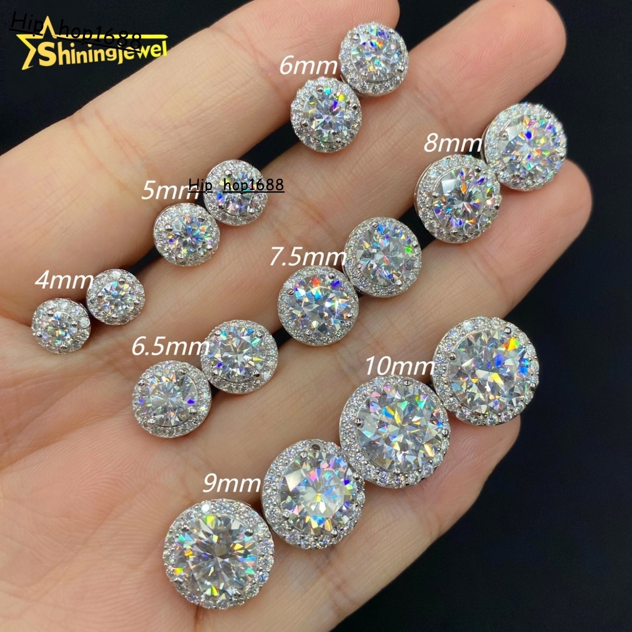 Full Range of Size Hot Sale Hip Hop Jewelry Bezel Setting Ear Studs 925 Sterling Silver VVS Moissanite Stud Earrings Mens Women