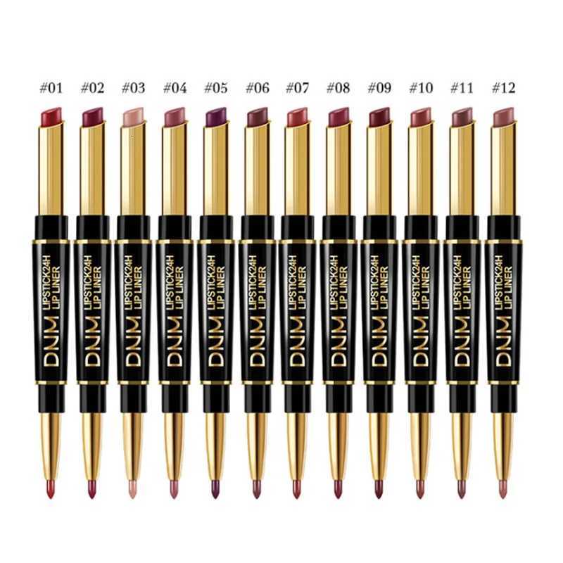 Double Ended Matte Lipstick Long Lasting Waterproof Lipsticks Brand Lip Makeup Cosmetics Dark Red Lips Liner Pencil Beauty G250729