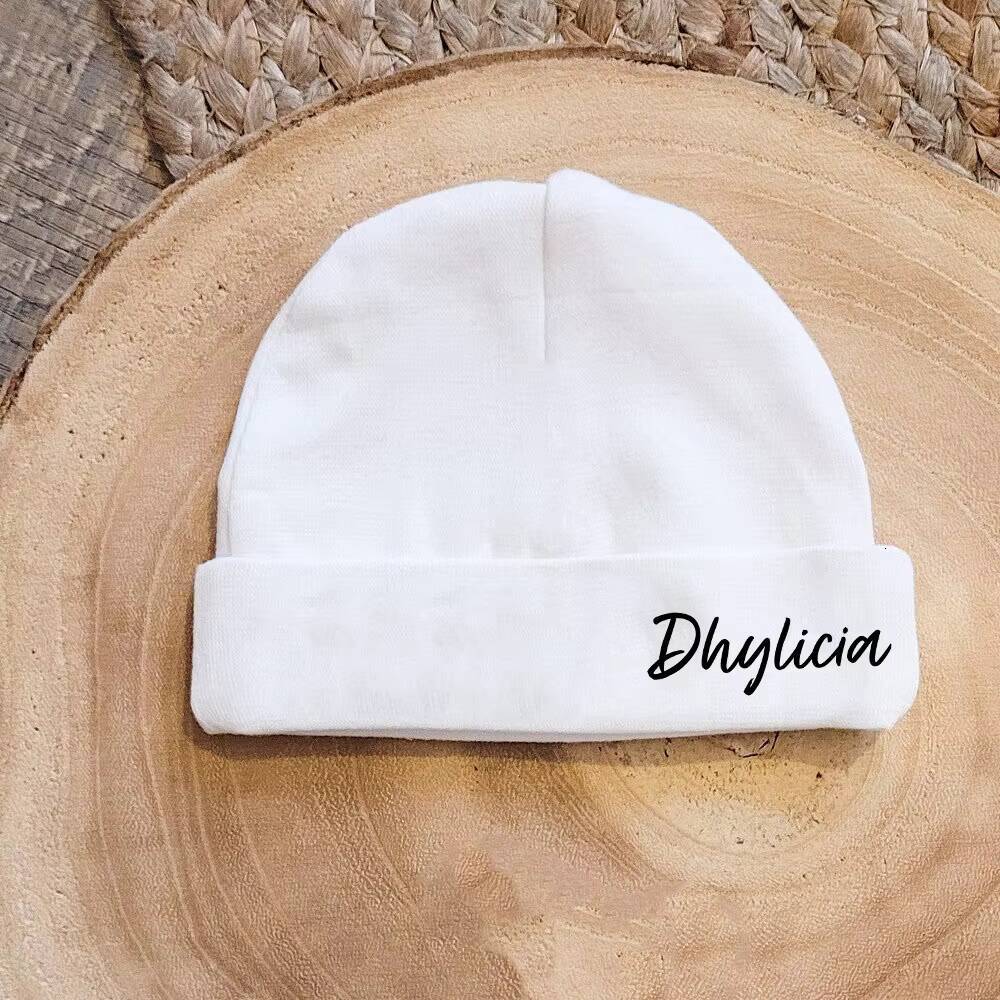 Newborn Hospital Hat Baby Beanies Cap with Name Cotton Hats Personalize Windproof Headwear Infant Shower Gift ddmyshoesvip
