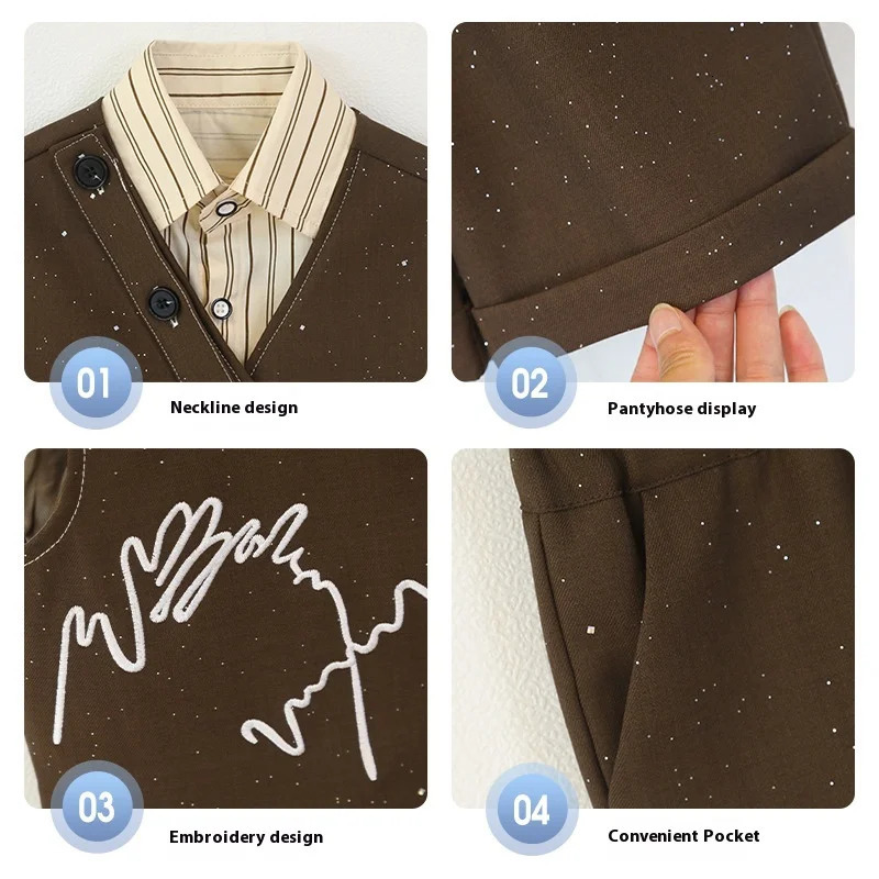 Children Suit Retro Starry Sky Vest Set for Boys Birthday Party Tuxedo Beige Elegance Kids Wedding Piano Performance Outfits 8 Y 250729