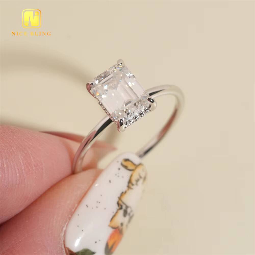 Classic Design Emerald Cut Square 925 Silver Diamond Princess Ring Fashion Engagement Jewelry for Women Wedding Ring