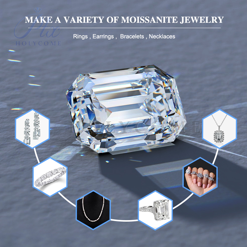 Moissanite Stone 0.5~3 Carat D Color Octangle Shape Emarald Cut White High Quality Excellent Brilliant Cut 7*9mm VVS Grade Test Positive