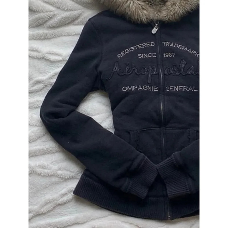Harajuku letter y high quality plush fabric slim long sleeve hoodies for women Y2K winter warm fashion sweatshirts 250730