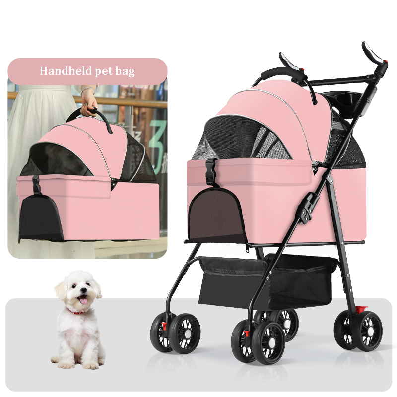 Pet stroller suitable for small and medium-sized cats and dogs, with detachable straps, easy to fold, detachable lining, storage basket+cup holder