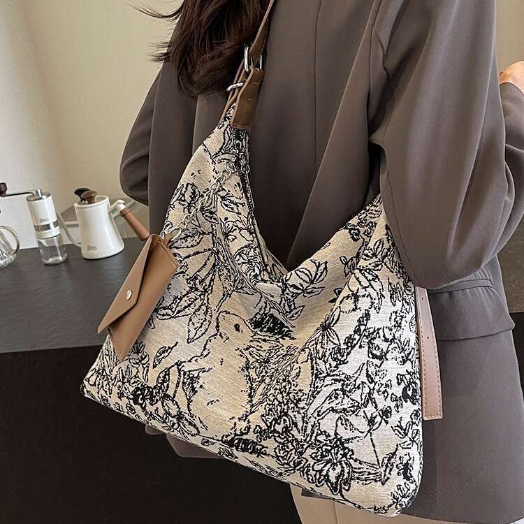 Chinese Style Canvas for Women, Large Capacity 2024 New Casual Summer Single Shoulder Crossbody Commuter Tote Bag