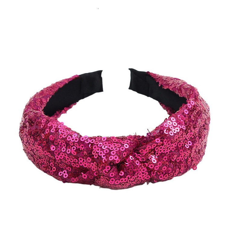 Simple Knot Cross Bow Colorful Sequin Women's Elegant Fabric Headband Hair Accessory