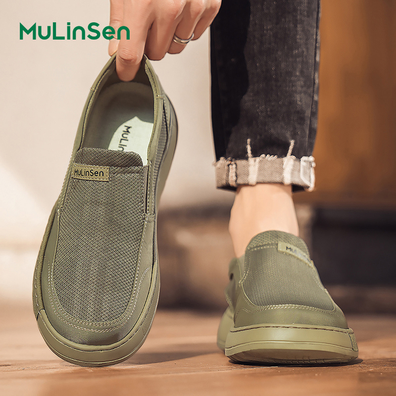 Mulinsen men's cloth shoes spring and summer breathable thin old Beijing mesh shoes men's casual work one-step driving sneakers