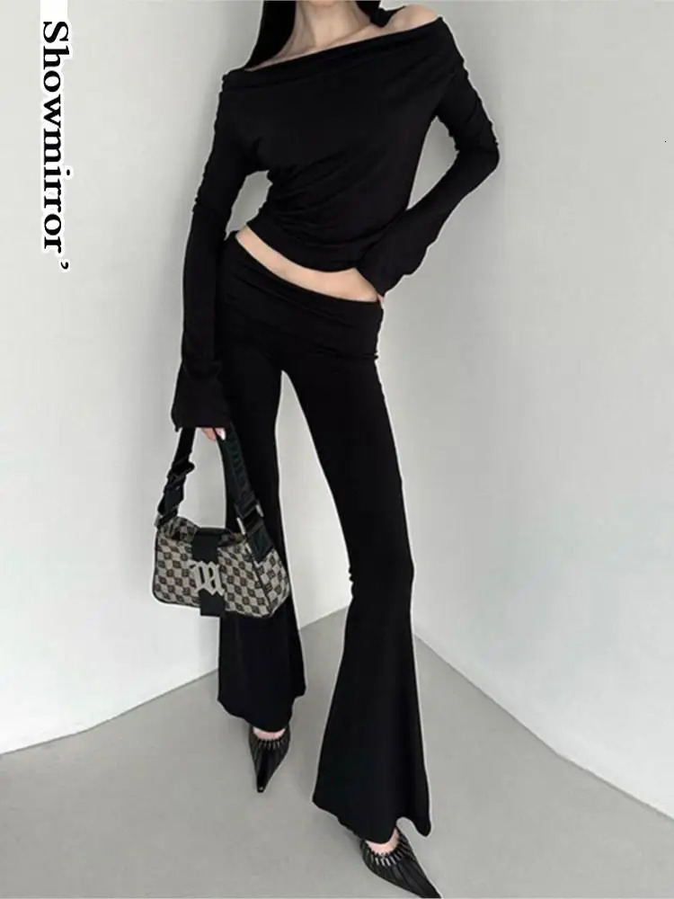 flare sleeve Hooded Crop Top tshirt Elastic Long Sleeve tee shirt Women Black Casual Tshirt Hoodie Collar Pullover 250729