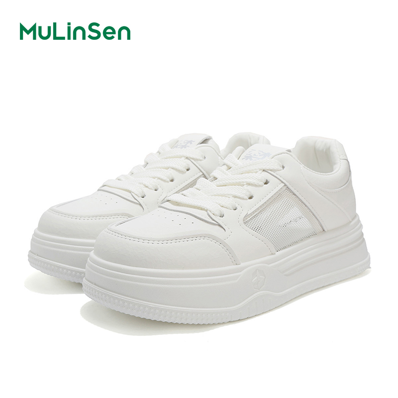 Mulinsen women's shoes 2025 new all-match white shoes spring and summer hollow mesh thick bottom sports casual sneakers for girls