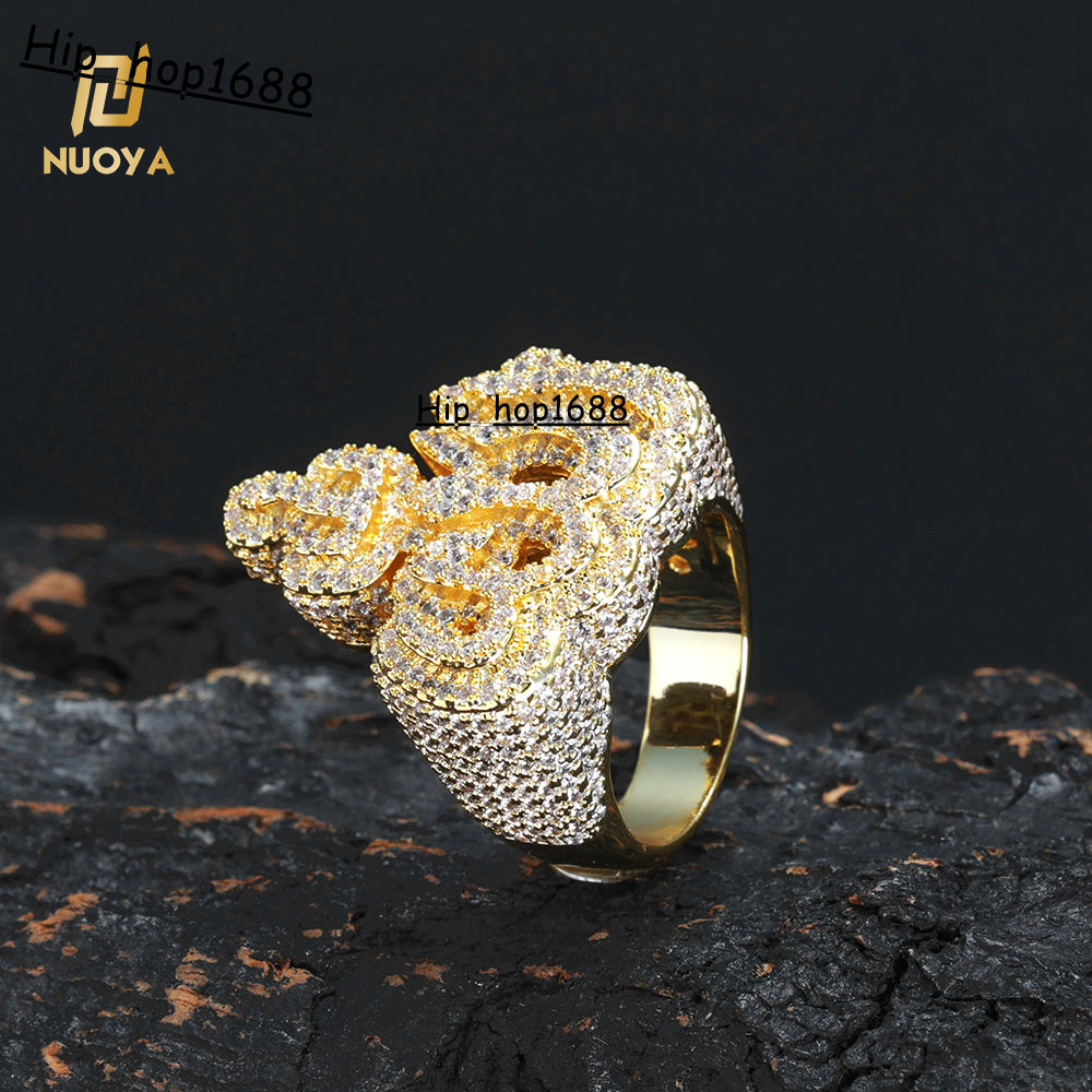 NUOYA New Design Iced Out Diamond Allah Ring Hip Hop Jewelry Fashion Silver Gold Plated Fire Ring for Men Women