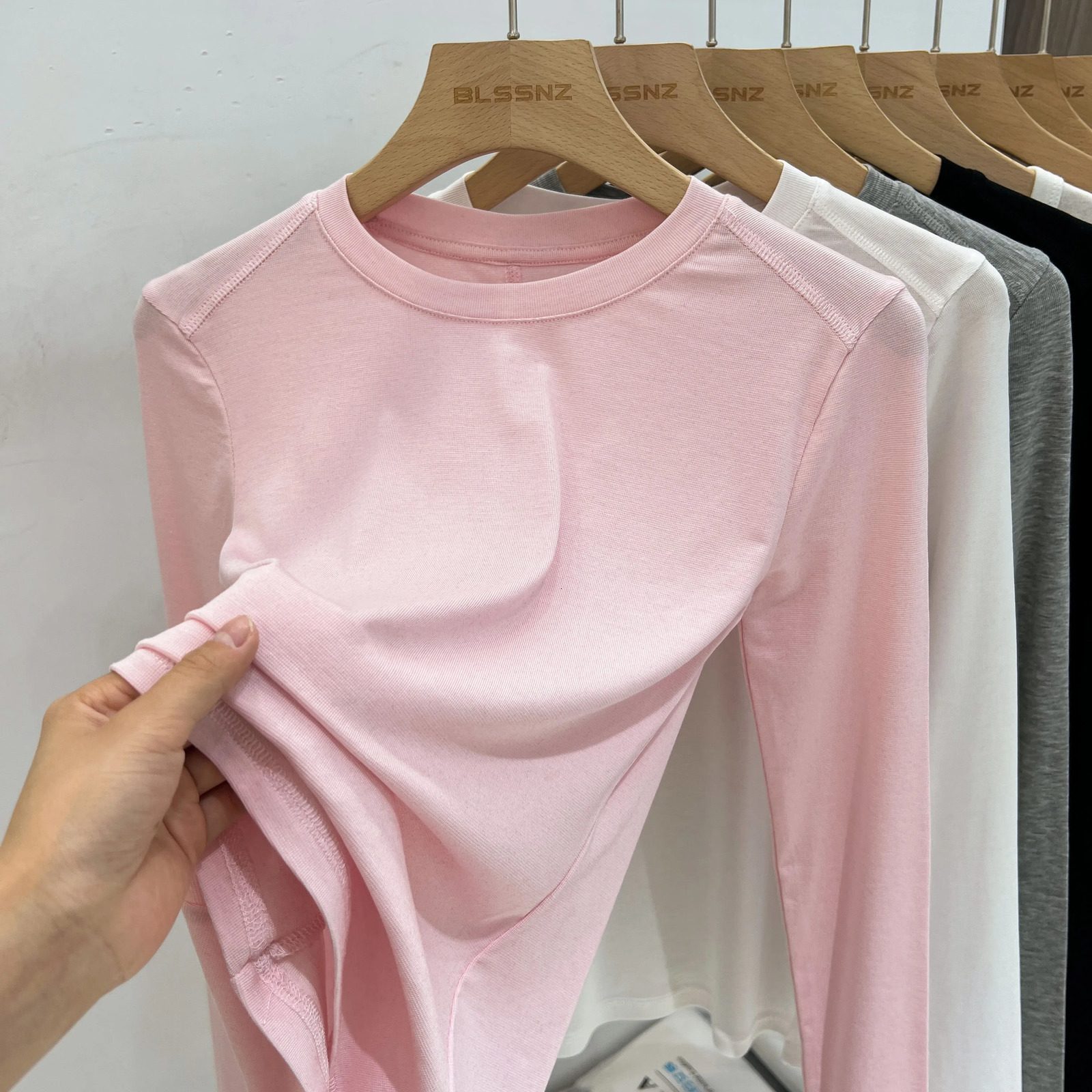Autumn High Quality Casual ONeck TShirt Sexy Slim Long Sleeves Fashion Trend Solid Women Clothing Y2k Tops w250729
