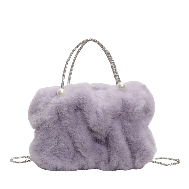 Chic Niche Fluffy Backpack for Ladies Durable Fabric & Elegant Chain Handle Design