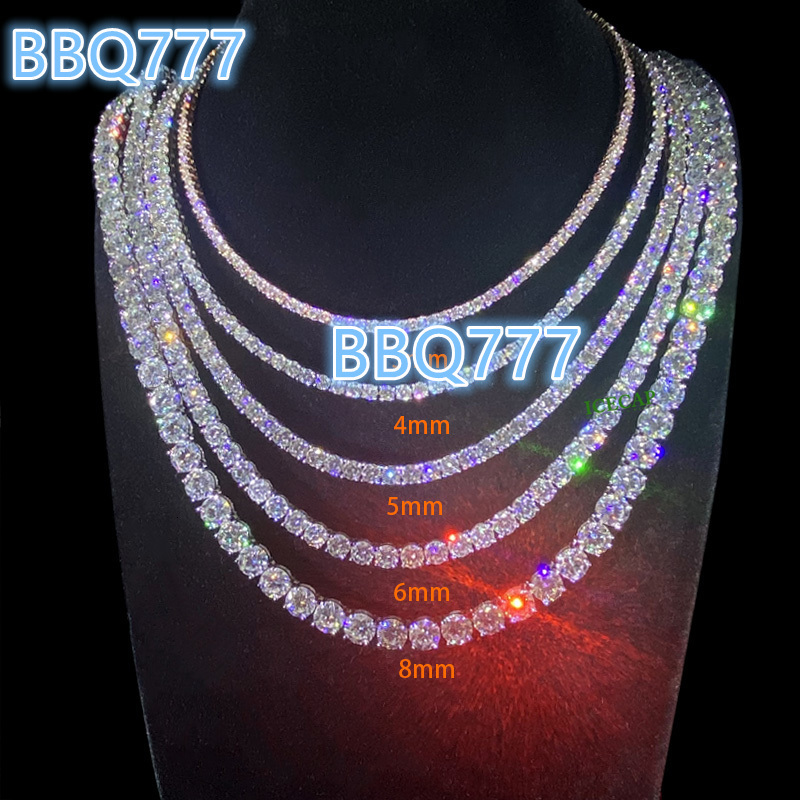 Hip Hop Tennis Chain for Men for Women 3mm-8mm 925 Sterling Silver with VVS Moissanite Diamond Fine Jewelry Necklace