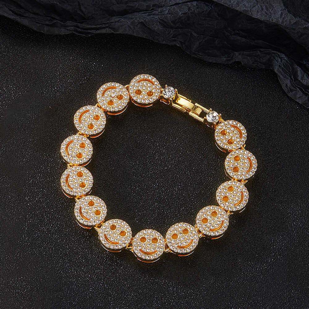 Full Dia Smiley Face Bracelet Hip Hop Creative Personality Necklace Cuban Chain for Men
