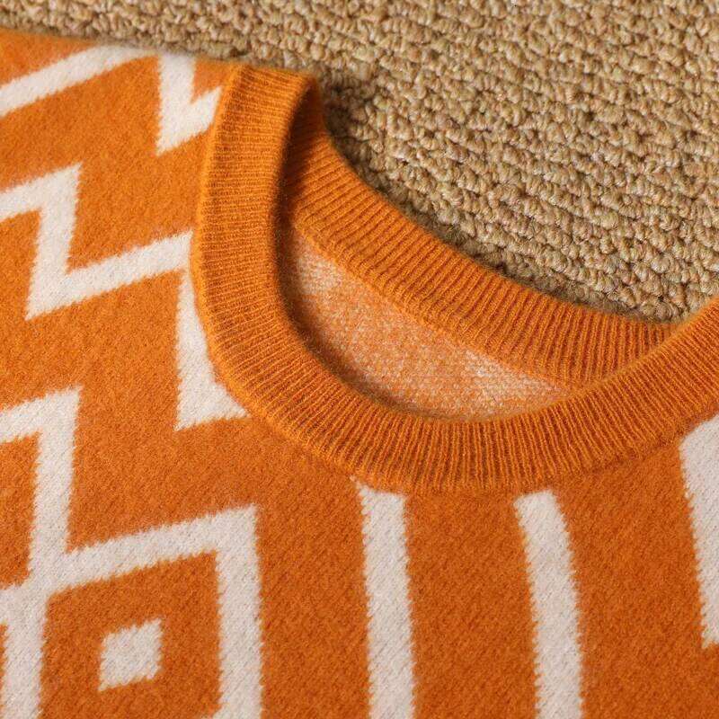 Men's 100% Merino Wool Sweater O-Neck Knit Dia Jacquard Pullover Cashmere Thickening Top Long Sleeve Jumpers Autumn Winter MDNG