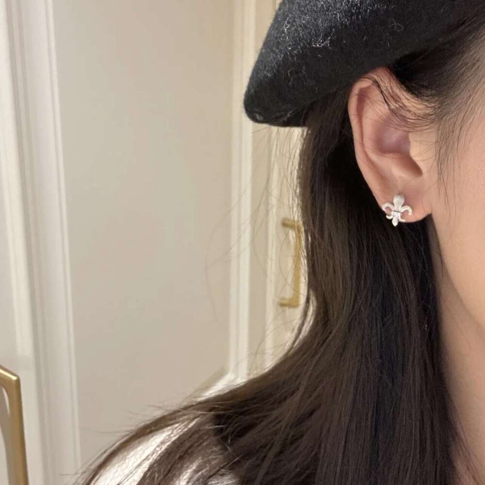 Ouyang Nana Style Iris Flower for Women 2024 New Exquisite Small Electroplated Gold Brushed Earrings e9d