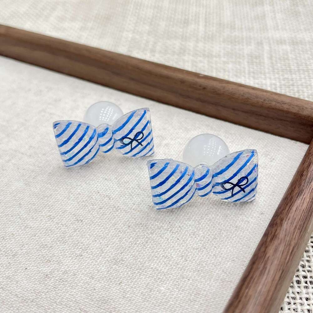 TikTok Butterfly Korean Style Navy Blue Diagonal Fresh 2025 Spring Summer New Stud Earrings 355