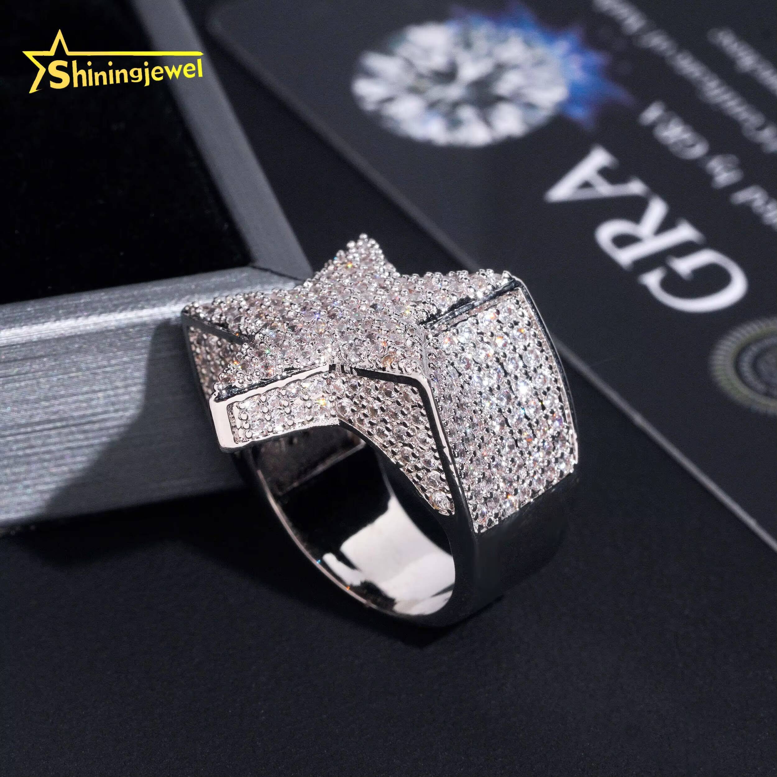 Pass Diamond Tester Rapper Hip Hop Jewelry Solid 925 Sterling Silver Iced Out Diamond Moissanite Ring Star Rings