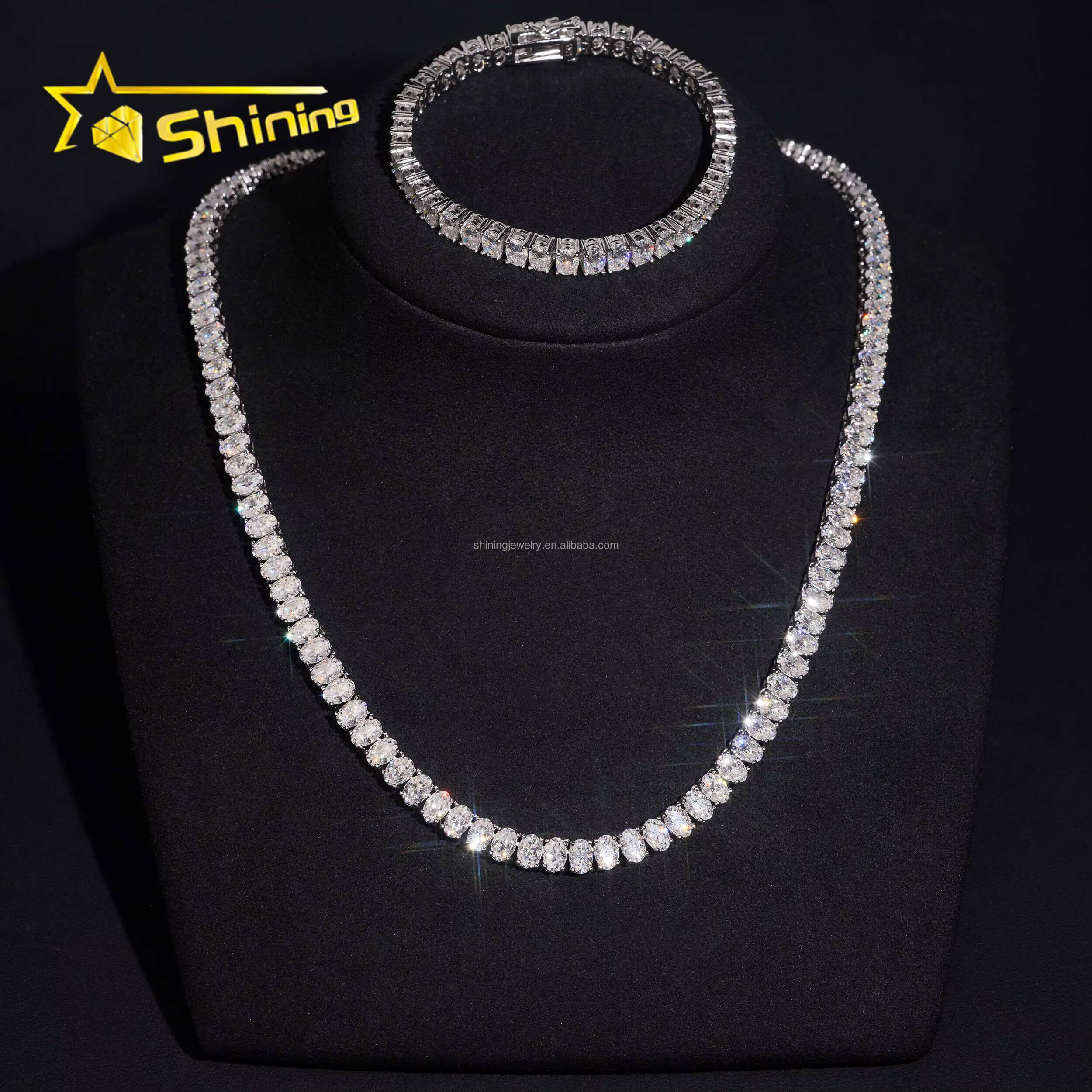 New Arrivals Elegant Stylish Hip Hop Fashion Jewelry Oval Moissanite Diamond 925 Sterling Silver Iced Out Tennis Chain Bracelet