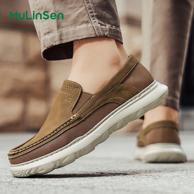 Mulinsen men's shoes breathable cloth shoes men's spring and summer casual leather shoes driving shoes mesh slip-on thin trendy shoes