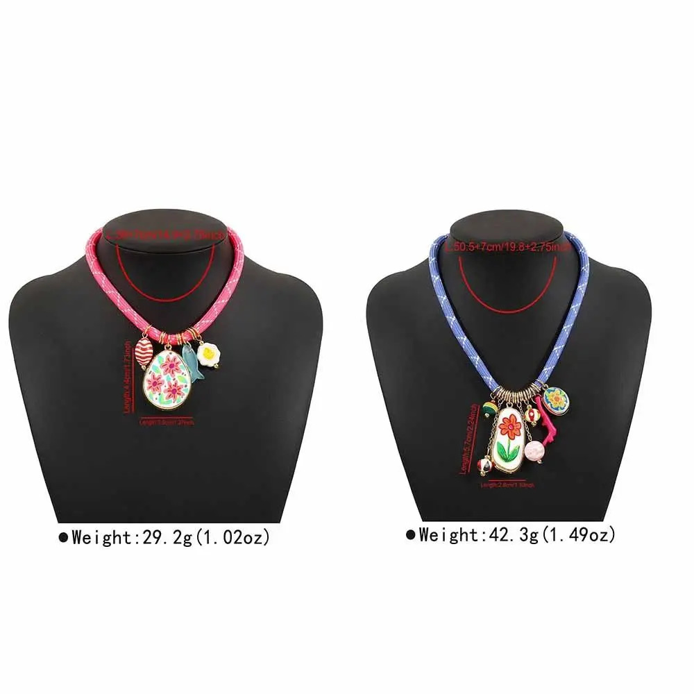 Ethnic Style Resin Flower Pendant Necklace Set Hip Hop Nylon Rope Necklace Cuba Chain Jewelry Accessories 250729