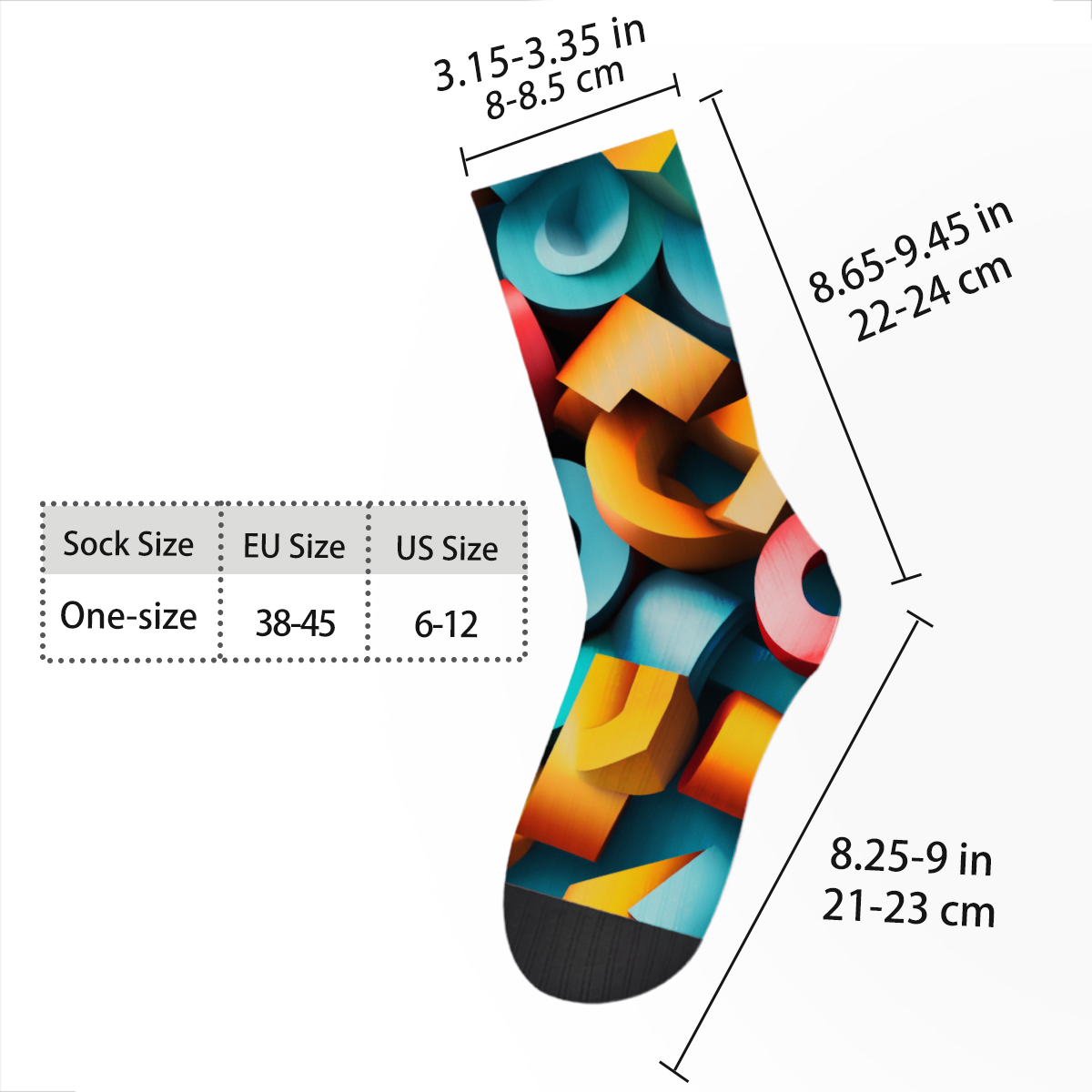 Geometric 3D Color Block Unisex Tube Socks C105