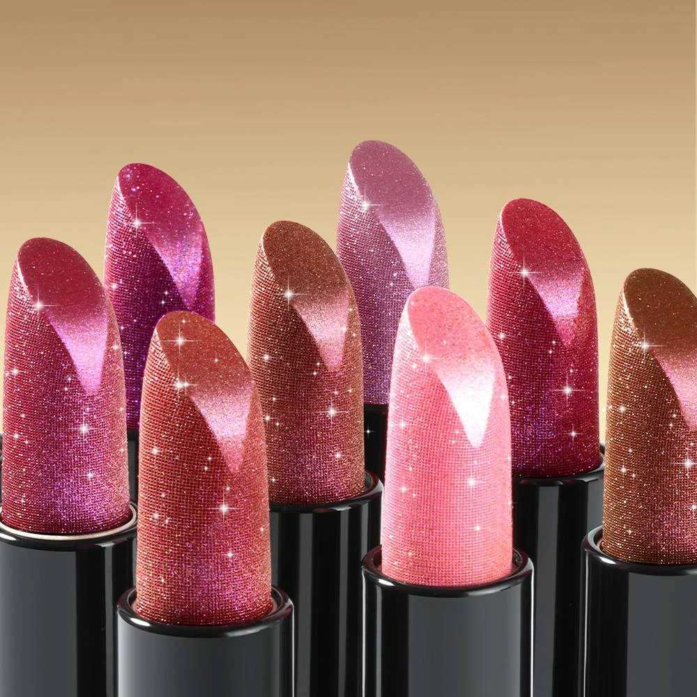 1 PC Glitter Lipstick a pressable pearlescent lipstick is very shiny like crushed diamond particles smooth and long-lasting. G250729