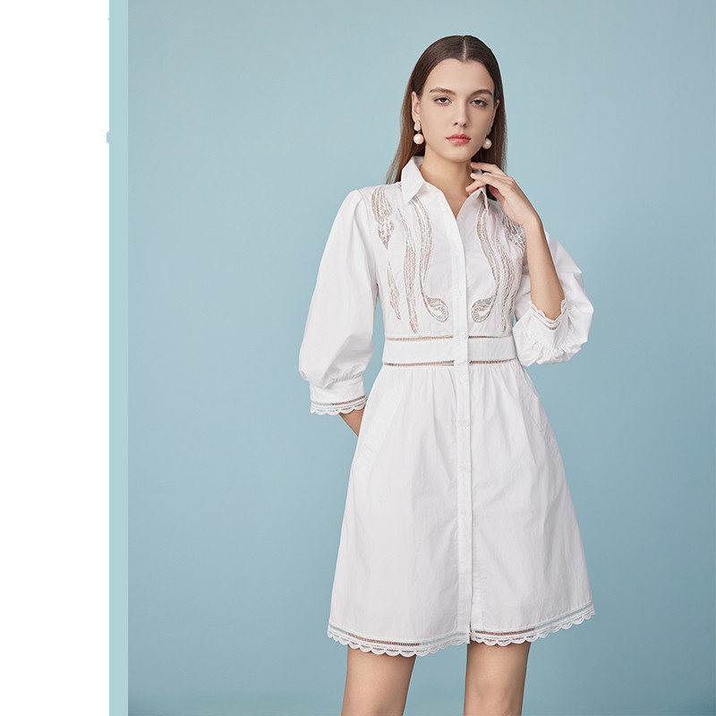 2025 Summer New White Elegant Temperament Short Skirts Puff Sleeve Lace Embroidered Dress 6116375