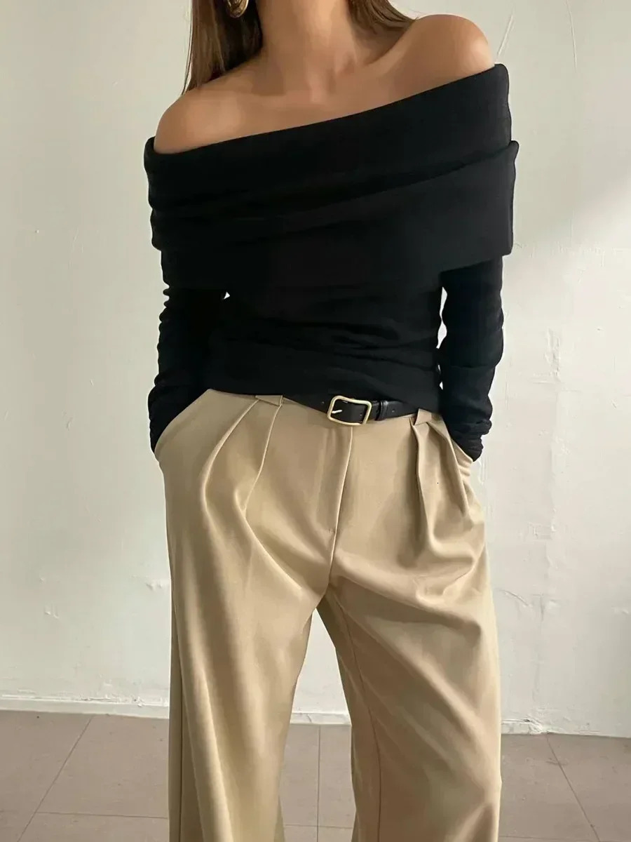 Wolfeel Autumn Slimming Knitted Sweater Women Fashion Basic Chic Pullover Long Sleeves Office Lady One Shoulder Sexy Sweater Top 250723