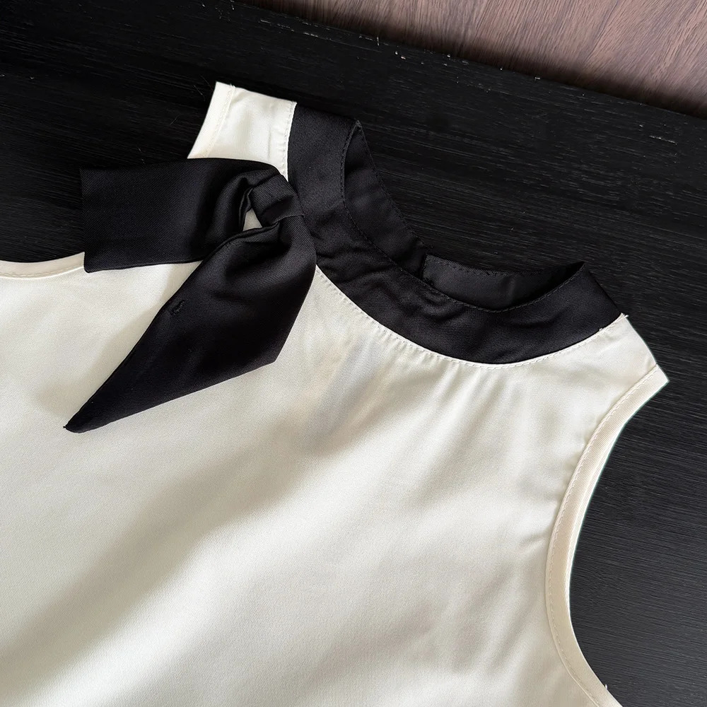 Korean Version Fashion Black and White Girl Birthday Party Casual Suit Bow Vest Dresswide Leg Pants Two-piece Set Summer 250729