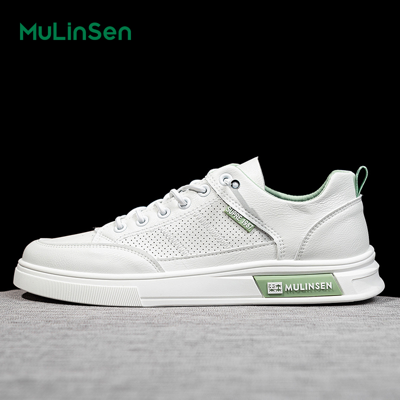 Mulinsen men's shoes spring and summer 2025 all-match youth breathable sports punched casual sneakers flat bottom non-slip wear-resistant white s