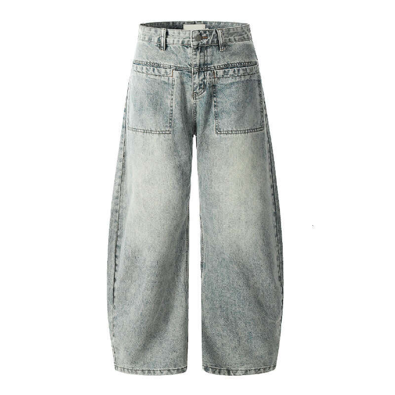 2025 New Washed Vintage Scimitar Jeans Wide-Leg Floor-Length Design Casual Trendy Men's Pants B5