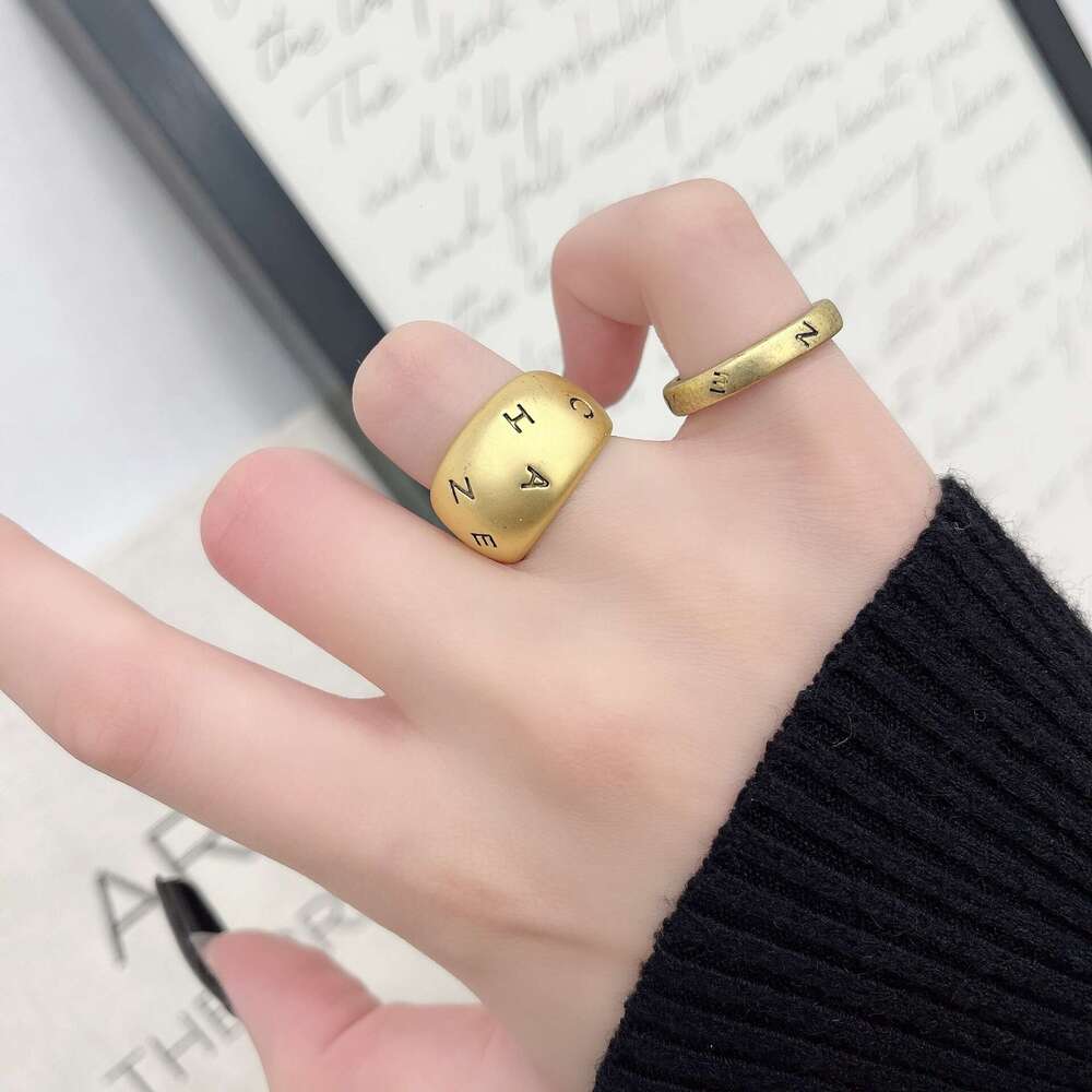 Vintage Silver Letter Wide Index Finger Ring for Women, Light Luxury Niche Design, High-End Feel, 2024 New Trend a55
