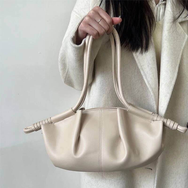 Cloud Dumpling Lady Handbag New Drawstring Design Pleated Adjustable Strap Crossbody Shiny Texture Korea Shoulder Bag