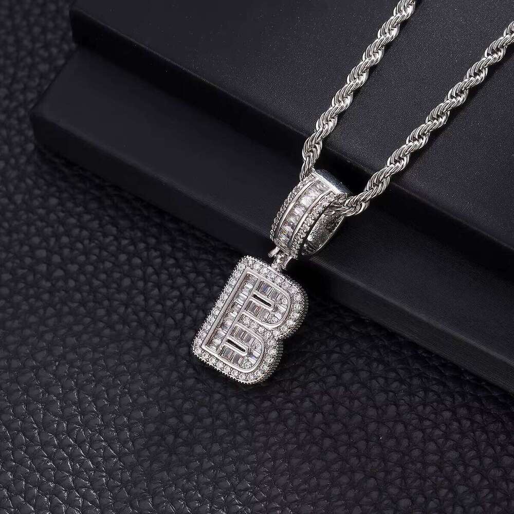 TZM1 Sier Unisex Hip-Hop New Rock English Pendant Fashion Men's Zircon Letter Necklace Jewelry Brass
