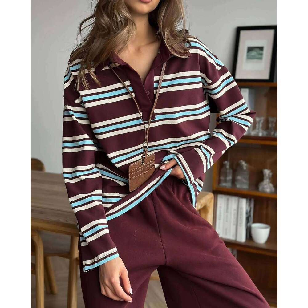 Designer Clothing 2025 Designer Clothing 2025 Women's Shirt, Long Sleeve T-Shirt, Striped Polo Tees, Preppy Style, Trends 2025